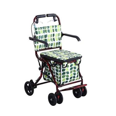 Imagem de Rollator com assento dobrável Rollator dobrável para mobilidade, auxílio para caminhada, assento ajustável em altura, andador para idosos, carrinho de liga de alumínio, 4 rodas com assento, duplo