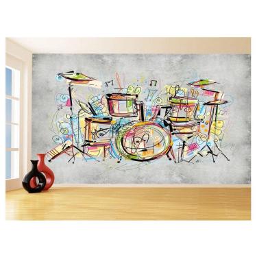 Imagem de Papel De Parede 3D Musica Bateria Arte Desenho 3,5M Mus83