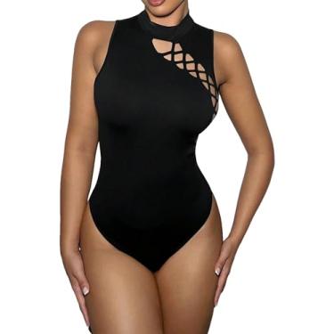 Imagem de SweatyRocks Body feminino cruzado sem mangas slim fit recorte gola alta, Preto, P