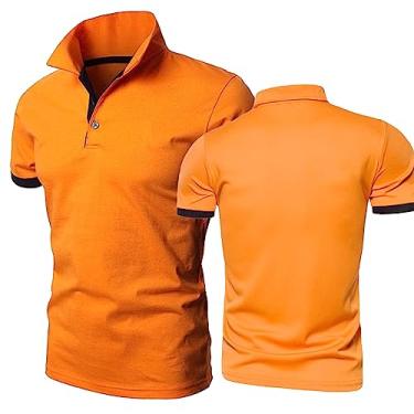 Imagem de GLLUSA Camisas polo masculinas patchwork camisetas de golfe tênis manga curta rúgbi meia manga gola academia desgaste ciclismo jersey, Laranja, P
