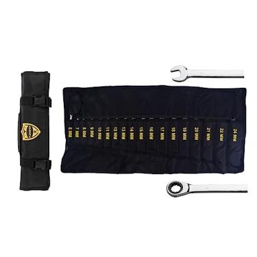 Imagem de FLZOSPER Conjunto de chaves de catraca de 18 peças, chave inglesa de acesso rápido CR-V métrica de 6-22 mm e 24 mm com bolsa de ferramentas portátil