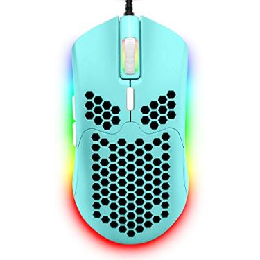 Imagem de ZIYOU LANG Mouse para jogos leve com fio, 6 RGB retroiluminado com 7 botões, driver programável, mouse de computador 6400DPI, cabo ultraleve de favo de mel ultraleve para jogadores de PC, PS4 (verde)