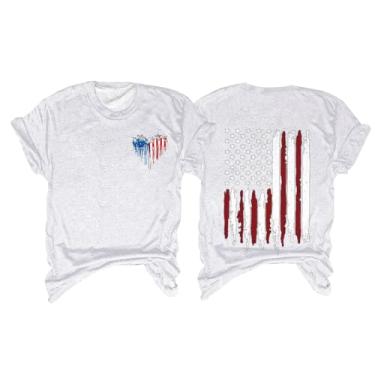 Imagem de Camisetas femininas 4th of July 4th of July Stars Stripes Camisetas fofas com bandeira dos EUA camiseta de verão, 2 - Branco, G