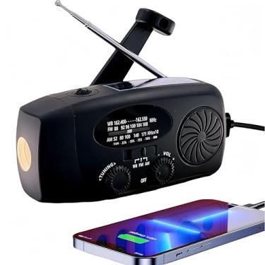 Imagem de Rádio meteorológico de emergência de 5000 mAh, rádio de manivela iRonsnow NOAA FM AM, rádio solar com SOS, conector de fone de ouvido, lanterna LED de 1 W, carregador de telefone autoalimentado para