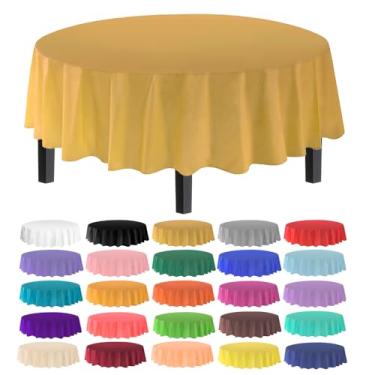 Imagem de Toalha de mesa Allgala de plástico premium com 12 unidades, peso médio, descartável, Dourado, 6PK Round 84"
