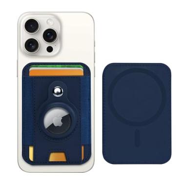 Imagem de PureGear Carteira Mag AirTag, carteira magnética com suporte protetor AirTag para iPhone 17/16/15/14/13/12, compatível com MagSafe, comporta até 8 cartões, slim minimalista, AirTag não incluído (azul)
