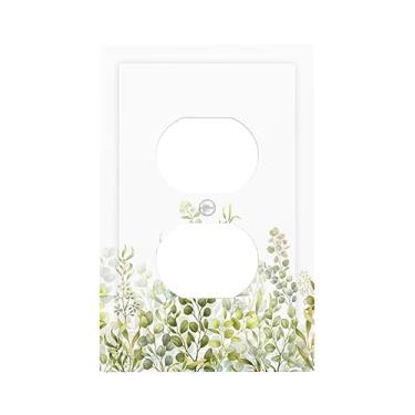 Imagem de Eucalipto verde aquarela floral frente e verso único tampa de tomada elétrica placa de parede 1 gangue folhas de planta ramo de botânica decorativo placa frontal elétrica receptáculo branco quarto banheiro