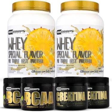 Imagem de Combo 2 Whey Protein 3w+ 2 Bcaa Em Pó 150g + 2 Creatina 100g (840g, Abacaxi com Leite Condensado)