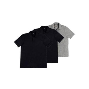 Imagem de Kit com 3 Camisetas Polo Masculina Hering N3a7 Azul Marinho-Masculino