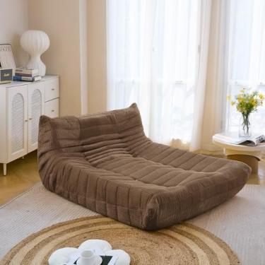 Imagem de N&V Espreguiçadeira Fireside, poltrona de chão sem braços de meados do século, poltrona macia de veludo cotelê premium, espreguiçadeira de espuma para sala de estar, quarto e escritório, açúcar