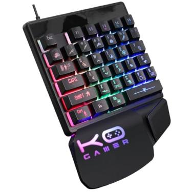 Imagem de Teclado Gamer Pro Semi Mecânico, Uma Mão, LED RGB, Cor Preta, Idioma Português Brasil