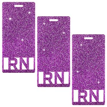 Imagem de Crachá de enfermeira RN com glitter para amigo, suporte vertical para crachá de enfermeira registrado, acessórios para crachá RN para mulheres, colegas de trabalho, empregados, estudantes de enfermagem (roxo)