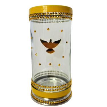 Imagem de Porta Vela 7 Dias Divino Espírito Santo Vidro Alumínio 18 cm