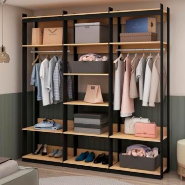 Imagem de Guarda Roupas Closet Wood Organização Elegante com Módulo Cabideiro e Prateleira Preto