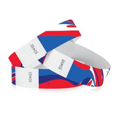Imagem de Pulseiras Tyvek 500 Wristco vermelha, branca e azul para eventos – cortes de segurança e design à prova de adulteração para evitar a reutilização – Pulseiras de grau premium para identificação
