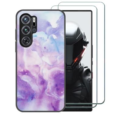 Imagem de Ranyi Capa para ZTE Nubia RedMagic 9 Pro/RedMagic 9 Pro+ com protetor de tela, estampa de mármore celeste, ultrafina, proteção TPU e borracha de silicone para ZTE Nubia Red Magic 9 Pro/Pro+ - Roxo