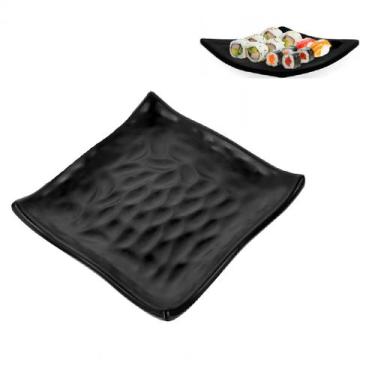 Imagem de Prato Quadrado Raso Oriental Em Melamina Preto 15cm - Riodeouro