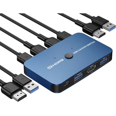Imagem de ABLEWE Switch Kvm, Switch Kvm de Alumínio Hdmi, Switch Usb para 2 Computadores Compartilhando Impressora de Teclado de Mouse para Um Monitor Hd, Suporte 4K @ 60 Hz, 2 Cabos Hdmi e 2 Cabos Usb Incluído