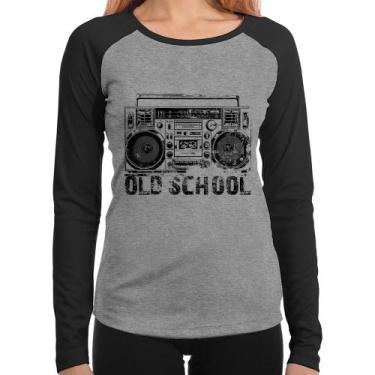 Imagem de Baby Look Raglan Old School Boombox Manga Longa - Foca na Moda, Cinza,