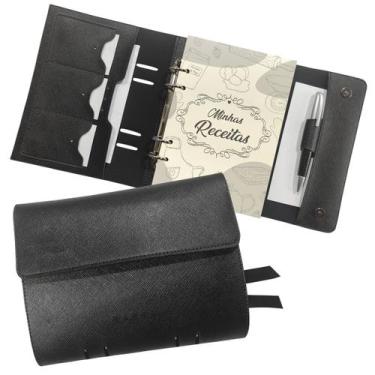 Imagem de Agenda Minhas Receitas 154-R Personalizada Raffai Couros, Preto