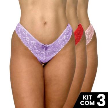 Imagem de Kit 3 Calcinhas Conforto Invisível Com Renda  Fio Tule Moda Íntima Ele