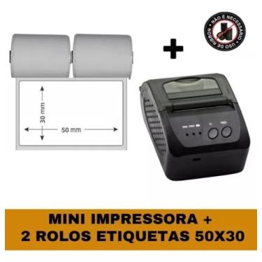 Imagem de Mini Impressora Bluetooth + 2 Rolos Etiqueta Adesiva 58x30 - TITANNET