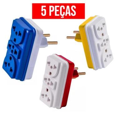 Imagem de Kit 5 Adaptador de Tomada Benjamin T Colorido Universal 3 Entradas 10A