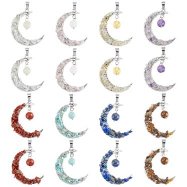 Imagem de SUPERFINDINGS Pingente de lua com lascas de pedras preciosas, 8 estilos, pingente de lua triturada natural, pingente de lua crescente, lua curvada, com pingente de estrela, pingentes de coloful para