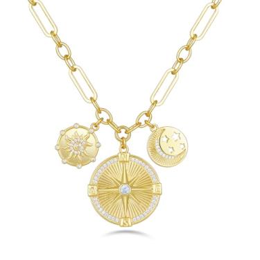 Imagem de YV-cozx Colar de bússola para mulheres, pingente de bússola dourada, pingente de sol de bússola, pingente de gargantilha, joias de aniversário para mulheres, Medium, Cobre, Zircônia cúbica