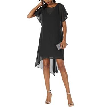 Imagem de Adrianna Papell Vestido curto feminino com sobreposição de chiffon, Preto, GG