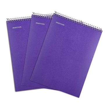 Imagem de Cadernos em espiral duráveis com suporte superior para escritório Mintra – parte traseira de papelão forte, 100 folhas, capa resistente à umidade, escola, negócios, notebook canhoto, Roxa, College Ruled 3pk