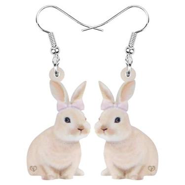 Imagem de Bonsny Brincos de acrílico com pingente de coelhinho da Páscoa, coelho, lebre, joias para mulheres, meninas, crianças, pingentes de presente, Acrílico, Arenito