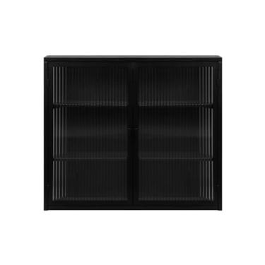 Imagem de SPOFLYINN Armário de parede moderno com porta de vidro armário de armazenamento de metal com prateleiras removíveis para entrada, sala de estar, banheiro, jantar, R