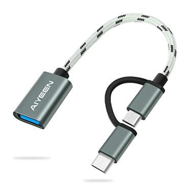 Imagem de AIYEEN Adaptador USB C/Micro para USB 2 em 1, USB C para USB 3.0, cabo adaptador USB para Android OTG compatível com MacBook Pro, Android, Google Samsung e muito mais, cinza