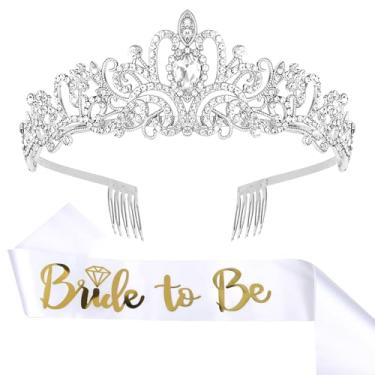 Imagem de Jaciya Bride to Be, faixa de noiva, coroa de despedida de solteira, kit de decoração de festa de despedida de solteira, presentes de chá de panela, tiara de prata