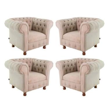 Imagem de Quatro Poltronas Chesterfield Luiz Xv - Suede Bege / Decoração, recepç