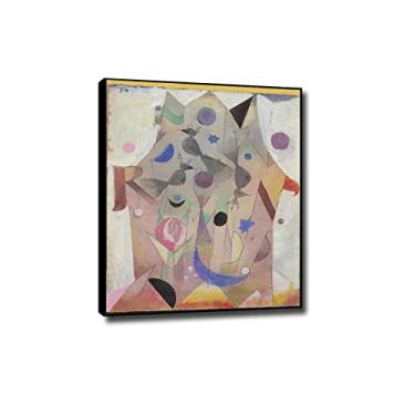 Imagem de JZSDGB Black Frame 'Rossignols persans'Canvas Art Print por Paul Klee - Reprodução de pintura famosa em tela fina arte de parede abstrata giclée imagens em tela para decoração de casa 70 x 85 cm (27 x