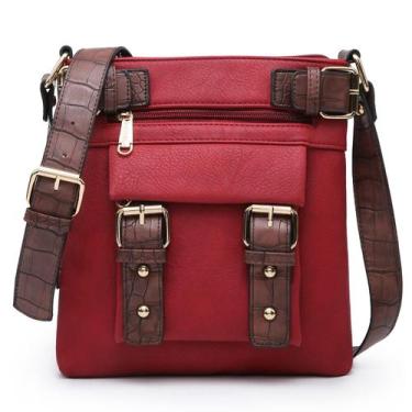 Imagem de Bolsa tiracolo Dasein Top Belted para mulheres em couro macio vermelho