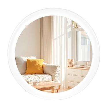 Imagem de CULER Espelhos de parede redondos brancos 76 cm, espelho de transição decorativo rústico de madeira com moldura de madeira para parede, espelho de penteadeira suspenso para banheiro, quarto, sala de