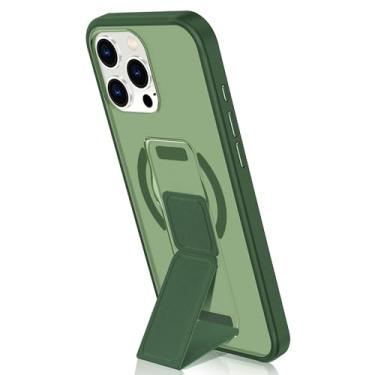 Imagem de LYJSMGZ Capa fina agnética para iPhone 16 Pro Max/16 Pro/16 Plus/16, capa de telefone transparente à prova de choque com alça de dedo suporta sucção magnética de veículos, verde, 16 Pro Max