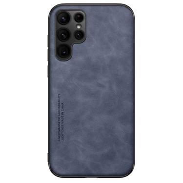 Imagem de LYJSMGZ Capa de couro para Samsung Galaxy S25 Ultra/S25 Plus/S25, capa de proteção de luz anti-impressão digital fosca suporta sucção magnética de veículos, azul, S25