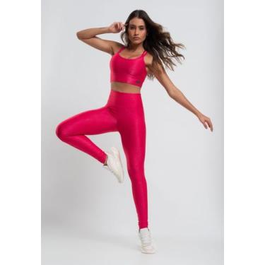 Imagem de Calça Legging Suplex Canelada Brilho Básica Rosa Salvatore Fashion, G
