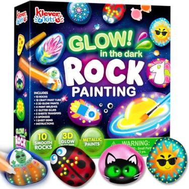 Imagem de JOYIN Kit de pintura rupestre - Kit de rock que brilha no escuro, artes e artesanato para crianças de 6 a 12 anos, brinquedos de materiais de arte, kits de pintura para artesanato infantil, artes e