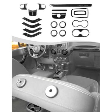 Imagem de Hoolcar Capa de volante para painel de mudança de marchas capa de suporte de copo de água kit de acessórios interiores adequado para Jeep Wrangler JK JKU 2011-2017, 4 portas, fibra de carbono