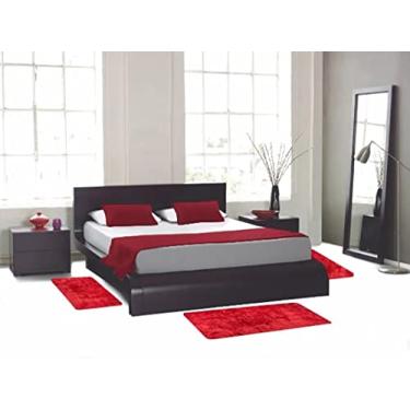 Imagem de Tapete Para Quarto Kit 3 Peças Pelo Macio Beira De Cama antiderrapante (Cereja)