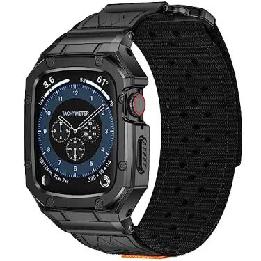 Imagem de BAITEYOU Pulseira com capa compatível com Apple Watch série 9 8 7 de 45 mm, pulseira de nylon com aço inoxidável, capa resistente para iWatch