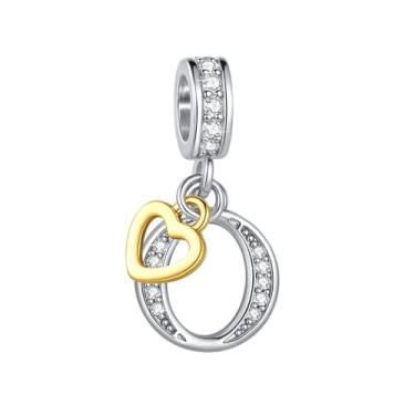 Imagem de MiiFort Pingente de coração dourado com letra inicial O para pulseiras Pandora Charms para mulheres, pingente de alfabeto, nome, colar, presente personalizado, zircônia cúbica transparente