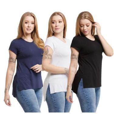 Imagem de Kit 03 Camisetas Feminina Viscolycra Mullet Tampa Bumbum - Konoa, Azul