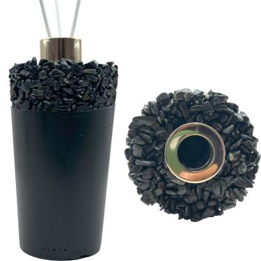 Imagem de Aromatizador Decorativo Artesanal 220 ml em Cimento Preto com Pedras Pretas Perfeito para Lavabo Cor Dourado