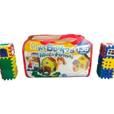 Imagem de Sacola Peças Bloco Montar Kit Blokos Multi Formas 136 Peças